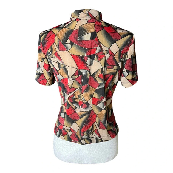 Red & Gold Y2K Abstract Sheer Top 10P - Picture 2 of 3